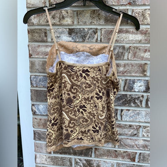 Y2K Tan/Brown Floral Fall Lace Cami Top - Picture 7 of 8